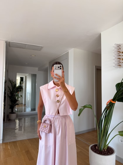 Gold Düğmeli Crop Yelek - Pembe