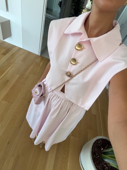 Gold Düğmeli Crop Yelek - Pembe