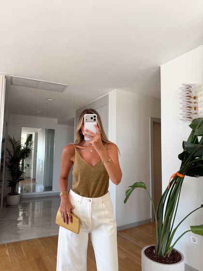 Gold Simli Askılı Triko Bluz - Haki 