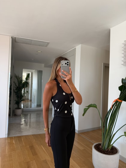 Halter Yaka Puantiyeli Bluz - Siyah 