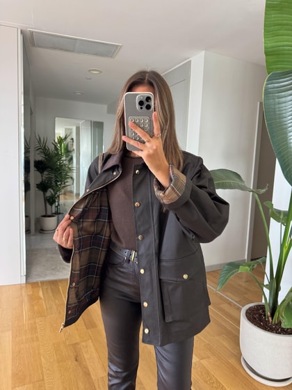 İçi Yeşil  Kareli Kahve Parka