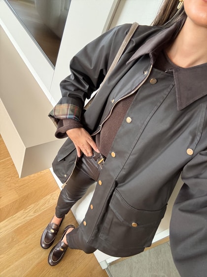 İçi Yeşil  Kareli Kahve Parka