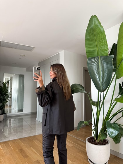 İçi Yeşil  Kareli Kahve Parka