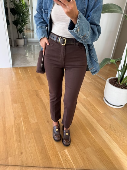 Irana Kemerli Kesik Paça Jean - Kahve