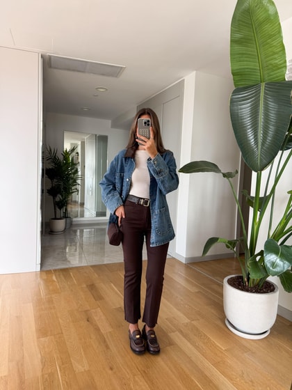 Irana Kemerli Kesik Paça Jean - Kahve