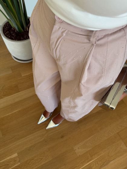 İthal Taşlı Balon Pantolon - Pembe