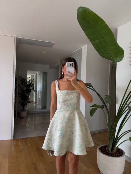 Jakarlı  Mini Elbise - Mint