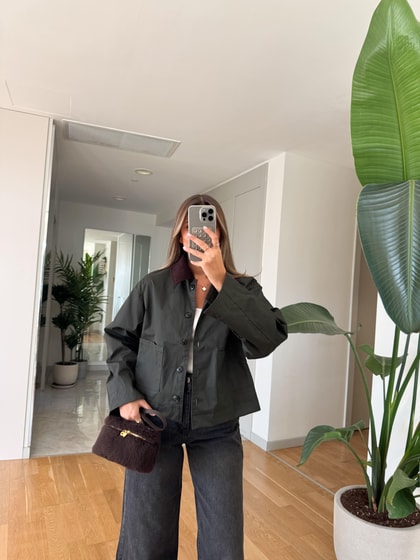 Kadife Yakalı Cepli Parka - Haki 