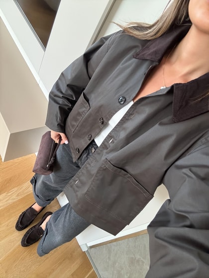 Kadife Yakalı Cepli Parka - Kahve