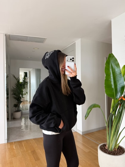 Kapüşon Nakışlı Sweatshirt - Siyah