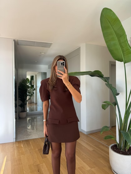 Karpuz Kol Cepli Elbise - Kahve