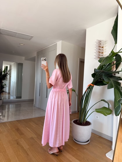 Katy Pens Detaylı Midi Elbise - Pembe