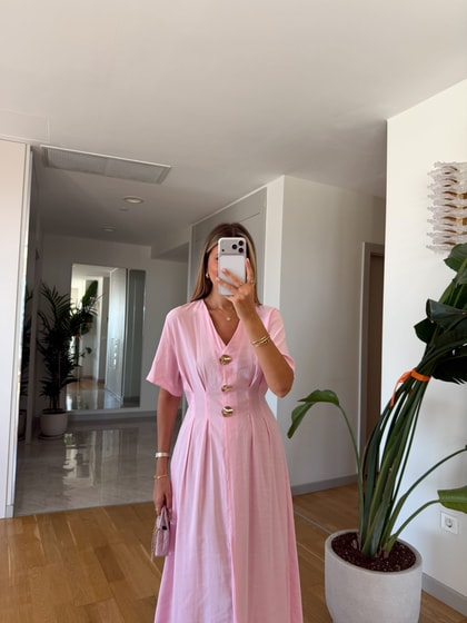 Katy Pens Detaylı Midi Elbise - Pembe