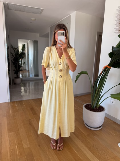 Katy Pens Detaylı Midi Elbise - Sarı 