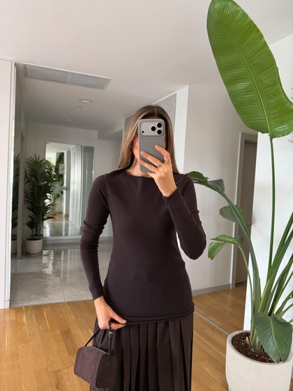 Kayık Yaka Kaşmir Triko - Koyu Kahve