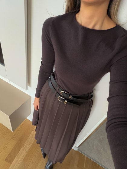 Kayık Yaka Kaşmir Triko - Koyu Kahve