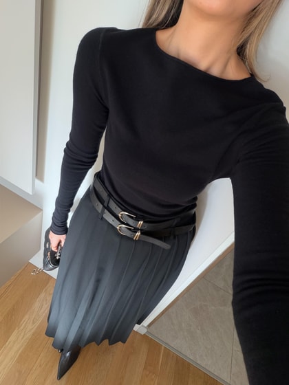 Kayık Yaka Kaşmir Triko - Siyah