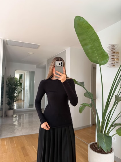 Kayık Yaka Kaşmir Triko - Siyah