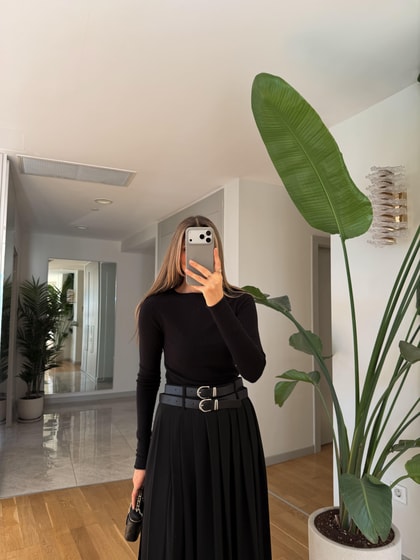 Kayık Yaka Kaşmir Triko - Siyah