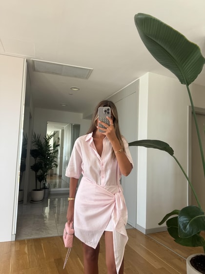 Keten Pareo Etek Gömlek Takım - Pembe