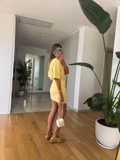 Keten Pareo Etek Gömlek Takım - Sarı