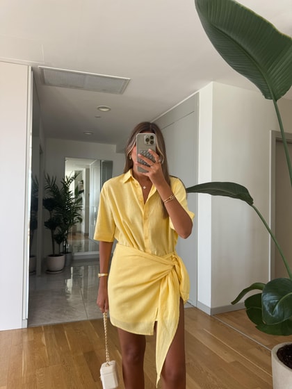 Keten Pareo Etek Gömlek Takım - Sarı