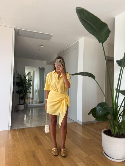 Keten Pareo Etek Gömlek Takım - Sarı