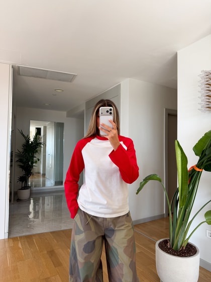 Kolu Renkli Sweatshirt - Kırmızı