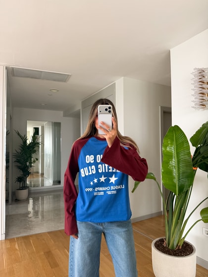 Kontrast Baskılı Basic Sweat - Bordo 