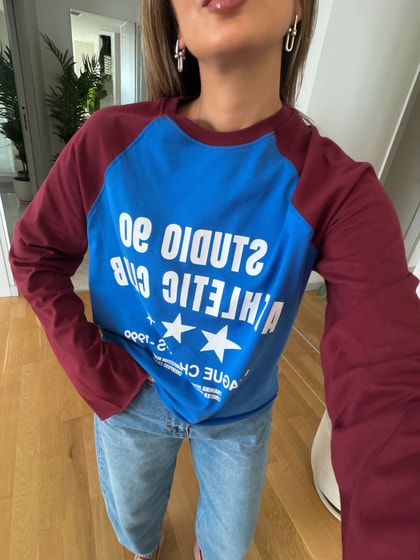 Kontrast Baskılı Basic Sweat - Bordo 