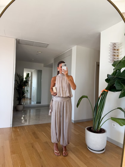 Kourtney Saten Şalvar Takım - Taş