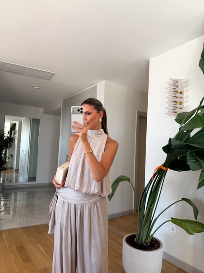 Kourtney Saten Şalvar Takım - Taş