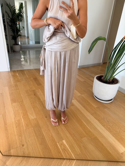 Kourtney Saten Şalvar Takım - Taş