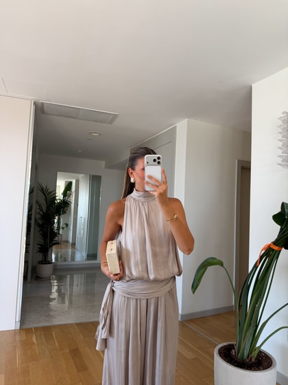 Kourtney Saten Şalvar Takım - Taş