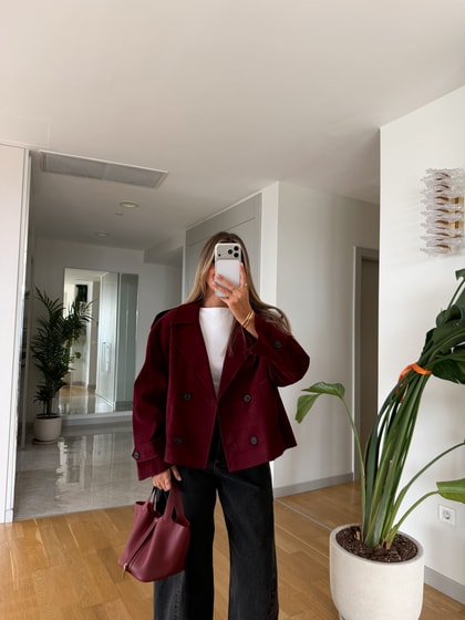 Kruvaze Yakalı Düğmeli Süet Ceket - Bordo