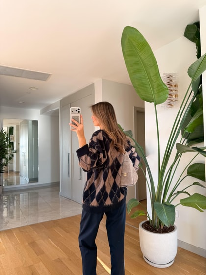 Lacivert Vizon Baklava Desenli Hırka