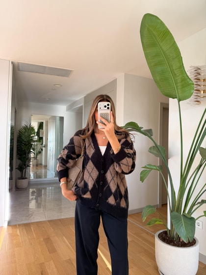 Lacivert Vizon Baklava Desenli Hırka