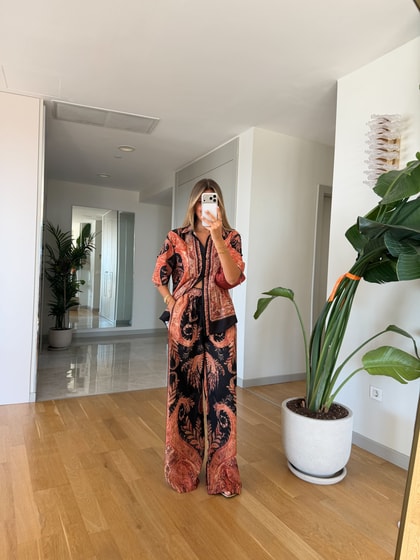 Leda Kısa Kollu Saten Takım - Siyah