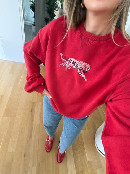 Leopar Baskılı Sweatshirt - Kırmızı