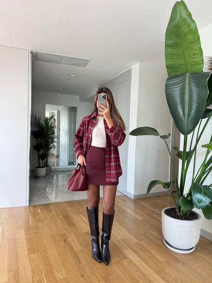 Lero Düz Kesim Mini Etek-Bordo
