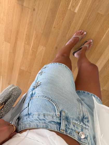 Logan Taş Detaylı Denim Şort - Mavi