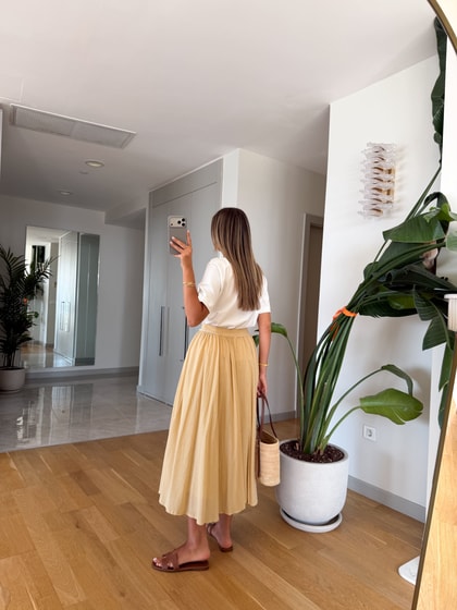 Mari Beli Dantel Detaylı Etek - Sarı