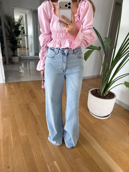 Matthew Yüksek Bel Wide Leg Jean - Orta mavi