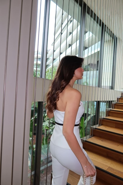 Merve Aksoy Straplez Kemerli Bluz - Beyaz