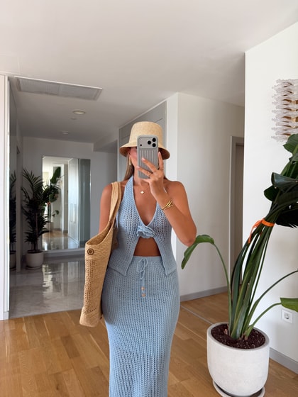 Önü Çiçek Motifli Beachwear - Mavi 