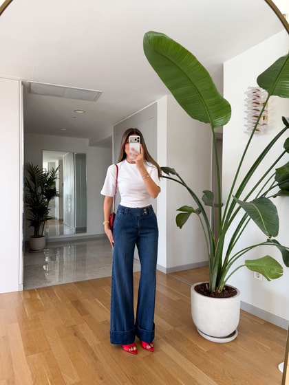 Paçası Katlı Tensel Denim Pantolon - Orta Mavi