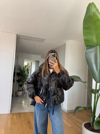 Parlak Şişme Mont - Siyah