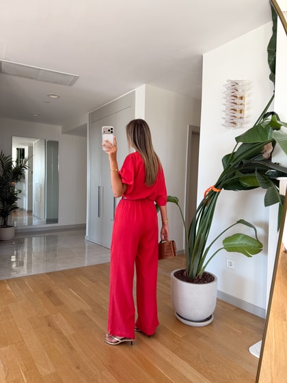 Pela Kemerli Tensel Tulum - Kırmızı 