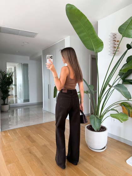 Pierce Taşlı Wide Leg Jean - Kahve