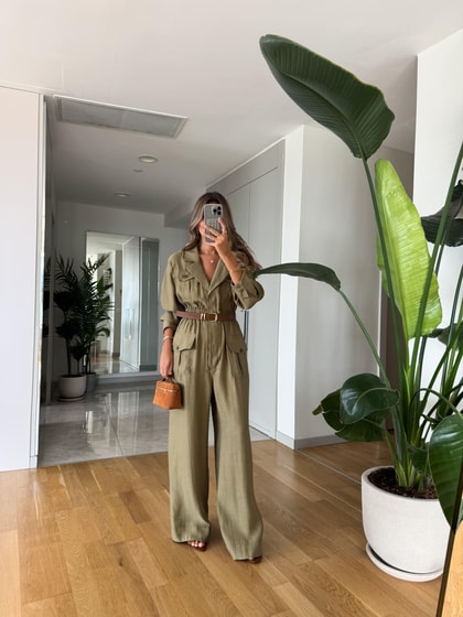 Polina Kemerli Kapak Cepli Tulum - Haki